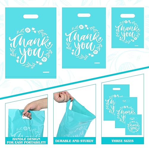 Miniatura 4 de MJOGGOTT 300 bolsas de mercancía de agradecimiento, 3 tamaños de bolsas de regalo de agradecimiento con asas, bolsa de plástico para pequeñas