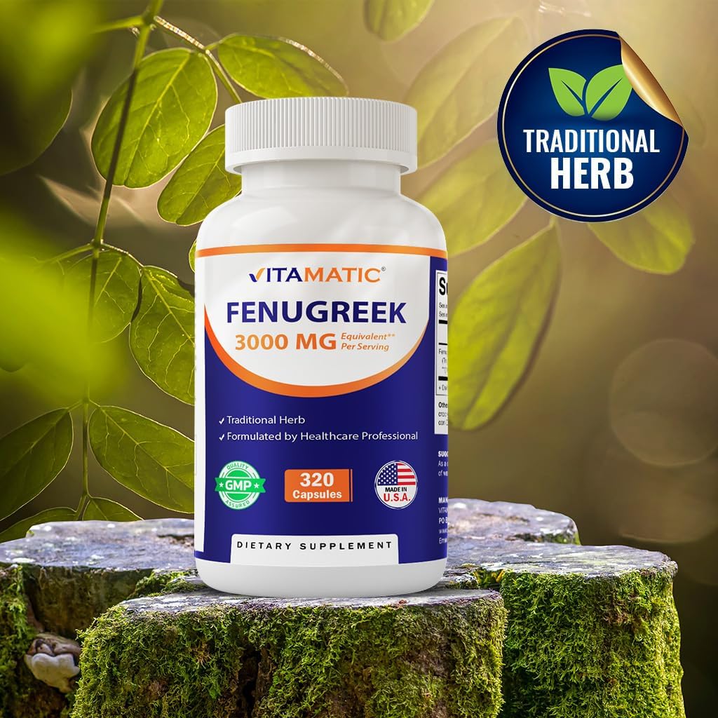 Vitamatic Fenugreek Capsules Extra Strength 3000 mg Equivalent Per Serving (from 10:1 Extract 300 mg) - Trigonella Foenum-Graecum - Methi Seeds Powder Pills - 320 Vegetarian Capsules