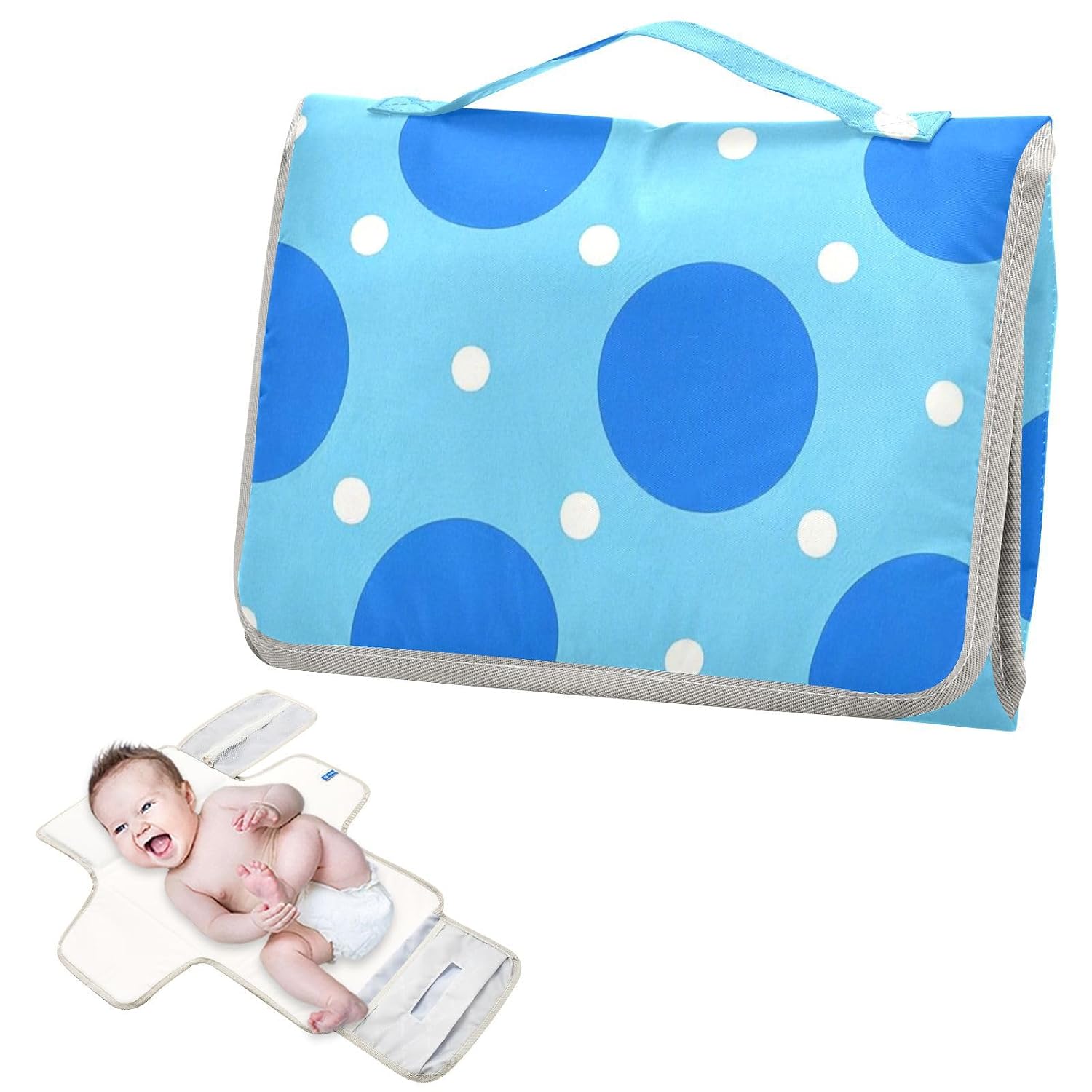 Cartoon Cute Blue Polka Dots Reusable Changing pad Portable with Tissue Pocket Diaper mat Changing pad Lightweight & Foldable Changing Station cambiadores de pa?ales para Bebes