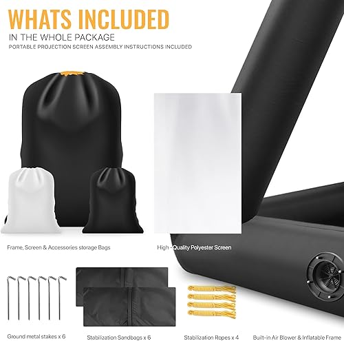 Vista 2 de KHOMO Gear Pantalla de proyector para exteriores de 16 pies con soplador integrado, soporta proyección frontal y trasera, incluye amarres y bolsa
