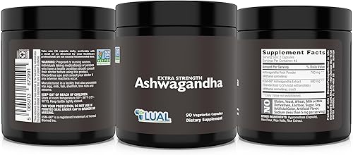 Miniatura 4 de LUAL Ashwagandha extra fuerte, 1300 mg, 90 cápsulas vegetarianas, suplementos dietéticos  Suplementos de Ashwagandha  KSM 66 Ashwaganda Extracto