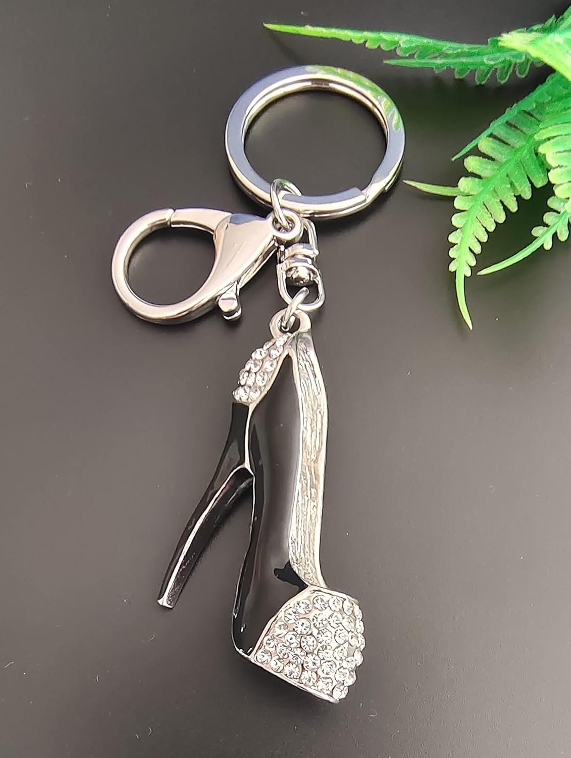 JIAHATE Fashion Rhinestone High-heeled Shoe KeyChain Ring Crystal Shoes Keychains Women Charm Handbag Key Holder Girl Bag Jewelry,(White+Black) - Image 5