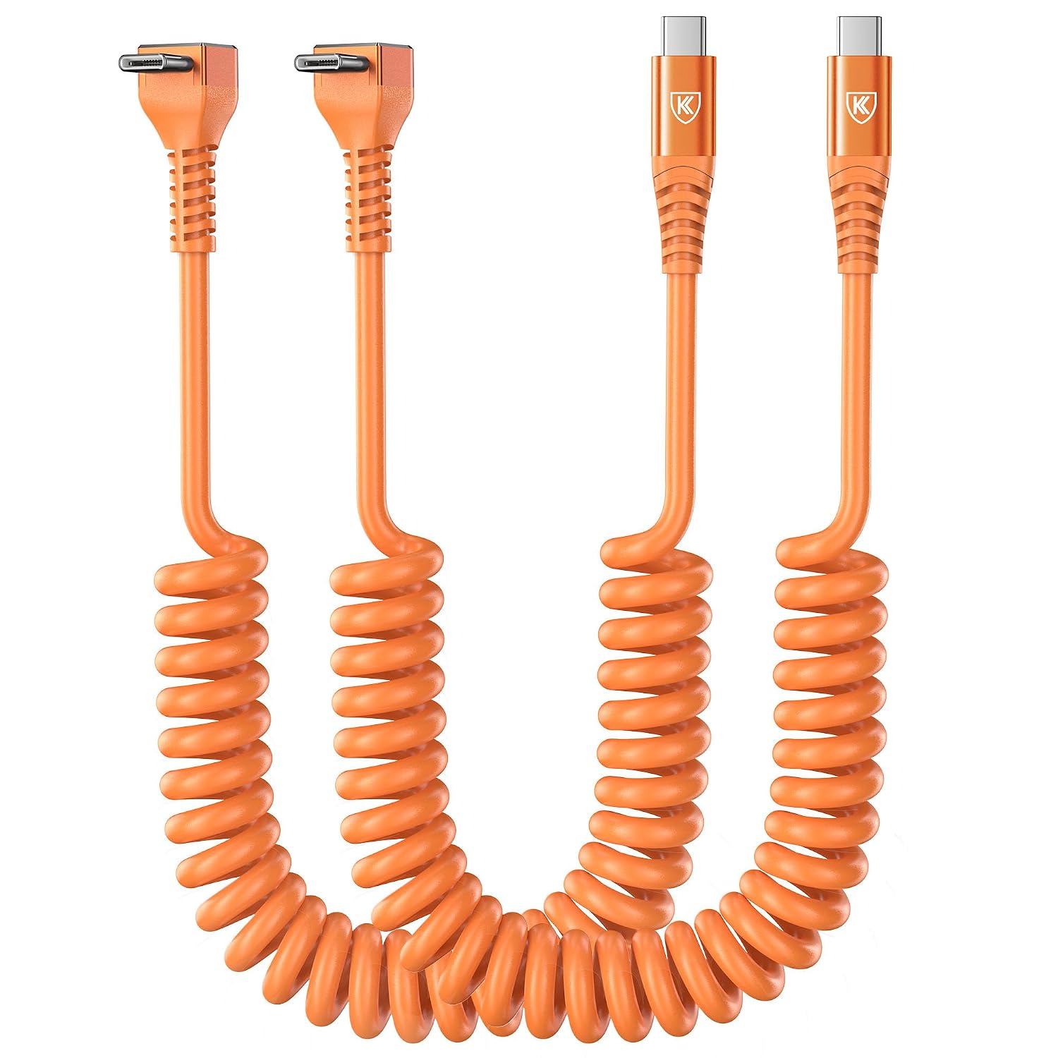 90 Degree USB A to USB C Cable, 2Pack 3ft Coiled USB Type C Cable for Car
