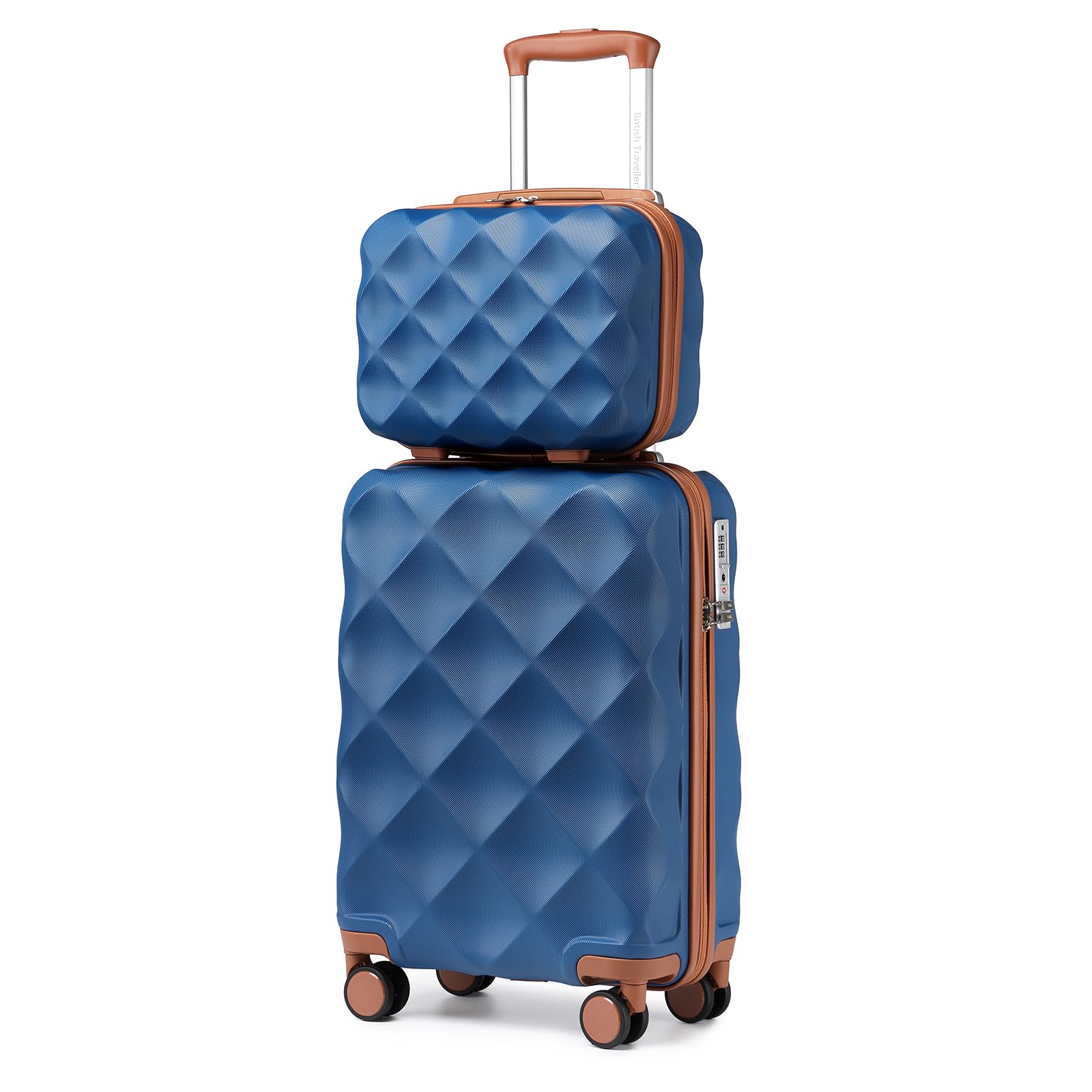 British Traveller Set di 2 Valige 30/53CM Valigia Trolley Rigida ABS+PC con Rotelle Girevoli e TSA Lucchetto (13+20pollici, Blu/Marrone)
