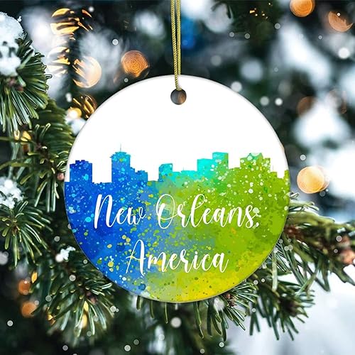 Vista 18 de Two-Side Printed America-Miami Ceramic Christmas Ornament, Novelty for Family Friends Kids, Cityscape Christmas Keepsake Pendants