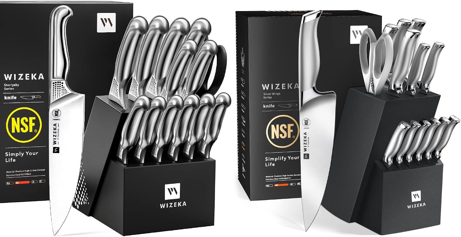 WIZEKA Knife Set, 2 Set of 15pcs NSF Certified 1.4116