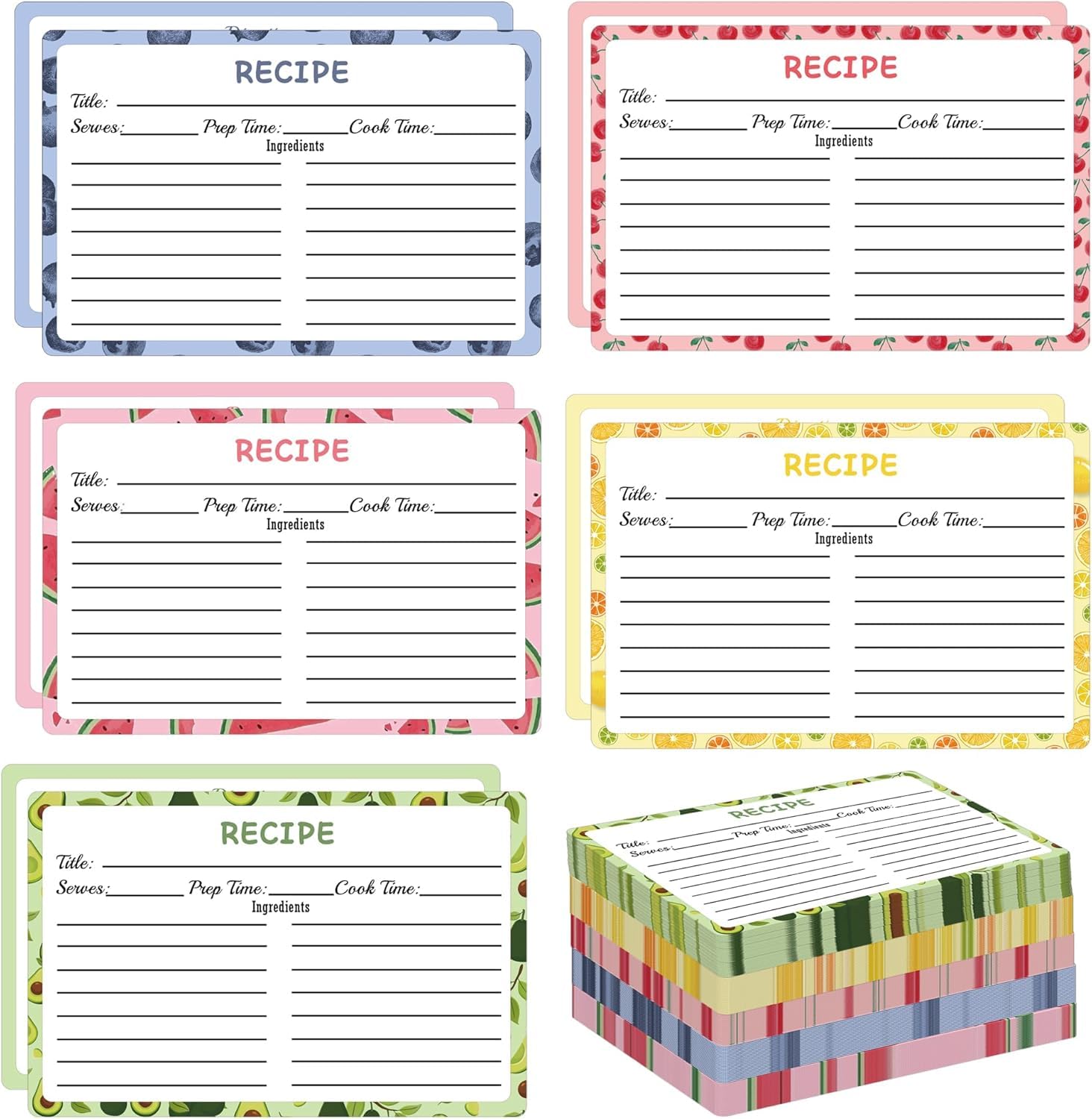 100 pcs Double Sided Fruit Blank Recipe Cards for Restaurants, Cafes