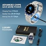 Smartwatch classique avec GPT pour homme, Fréquence cardiaque, Stress, Oxygène sanguin, Surveillant du sommeil, 107 Sport Fitness Tracker, Montre ronde étanche, 1.19 pouces AMOLED Affichage, Android compatible et iOS Bleu argenté