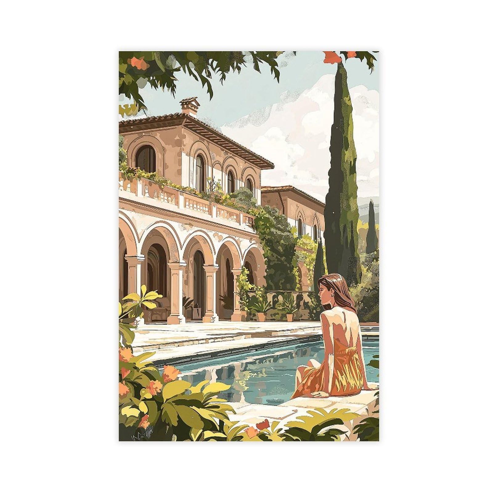 Bareronor Tuscany Villa Canvas Poster Bedroom Decor Landscape Office Room Decor Gift 12" L X 18" W