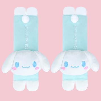 Roffatide Anime Cinnamoroll Car Seatbelt 2 PCS Shoulder Pad Seat Belt Cover Protector Plush Compatible with All Cars