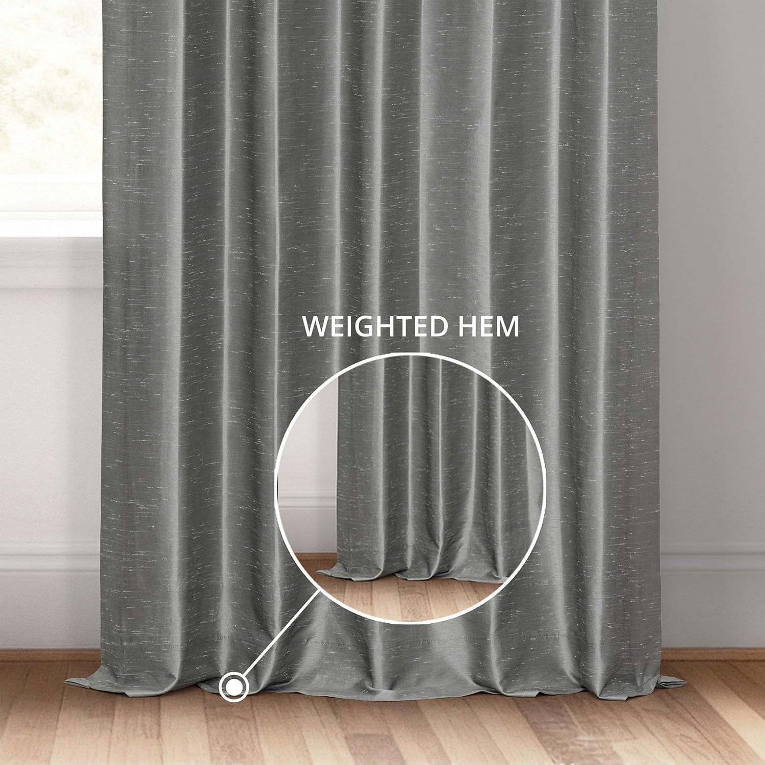 HPD Half Price Drapes Room Darkening Curtains for Bedroom Vintage Textured Faux Dupioni Silk Curtains for Living Room (1 Panel), 50 X 96, Storm Grey