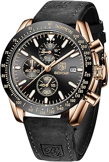 - BY BENYAR Watch for Men Analog Quartz Chronograph Waterproof Luminous Designer Mens Wrist Watches Business Work Sport Casual Dress Watch with Silicone Strap Elegant Gifts for Men