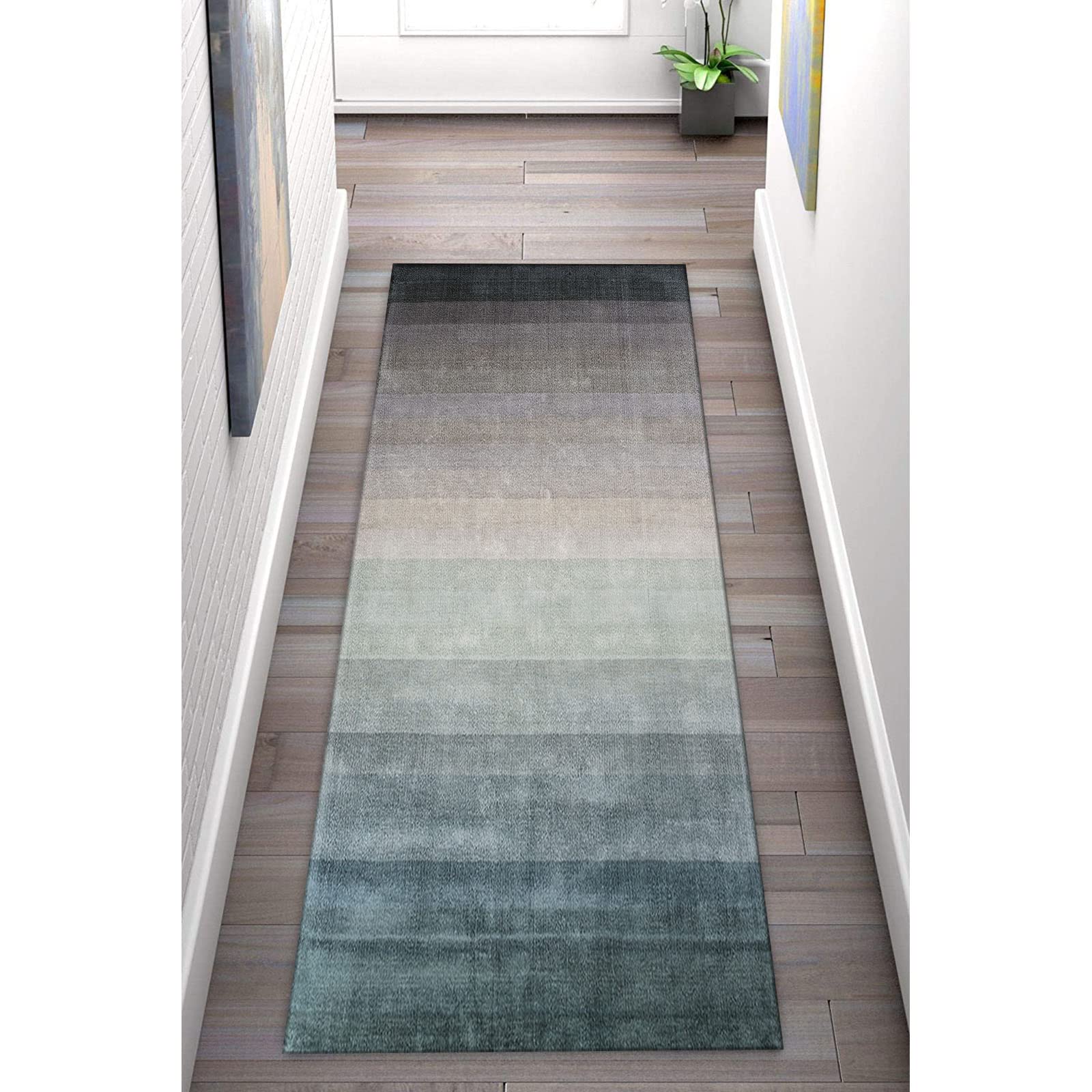 Läufer Teppich Flur Küche rutschfest Waschbar Geometrische Streifen Patchwork Design Vielseitig einsetzbar im Wohnzimmer 120x800cm