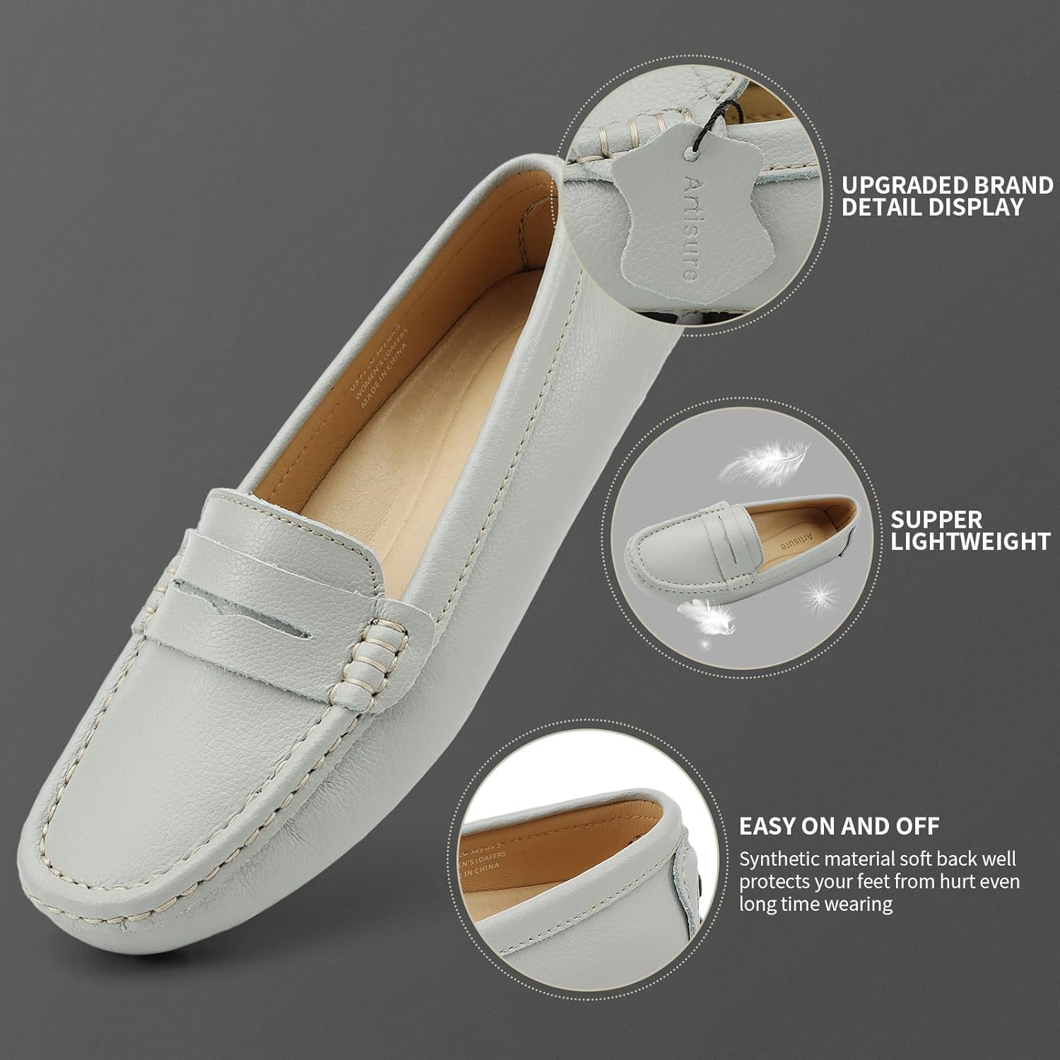 Artisure Women's Classic Comfort Leather Penny Loafers Casual Slip-Ons Lightweight Walking Flats Driving Mocs Boat Shoes - Image 9