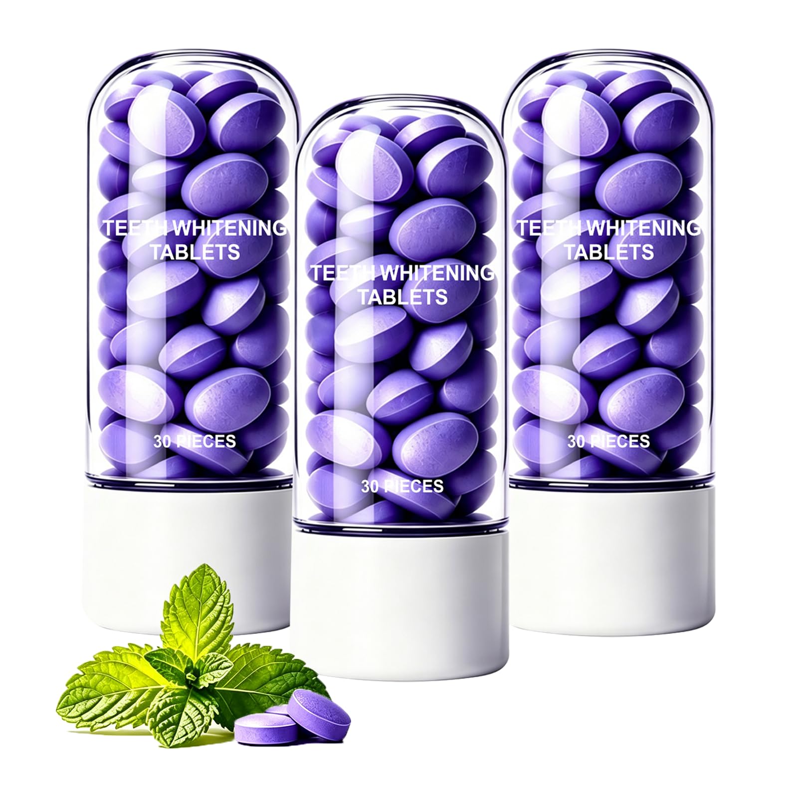Zahnaufhellungstabletten, Zahnaufhellung lila Tabletten mit frischem Minzgeschmack, Xylitol-Traubenextrakt, kaubare Zahnpasta-Tabletten für die tägliche Mundpflege, frischer Atem，3 pcs