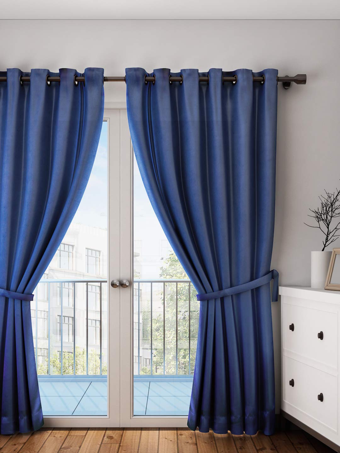 Home Sizzler Polyester Solid Door Curtain, Door - 7 Feet, Blue, Pack of 2