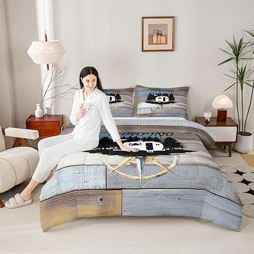 Miniatura 3 de Erosebridal Juego de edredón para caravana tamaño King, juego de ropa de cama de campamento para cámper, edredón de plumón de brújula para niños y