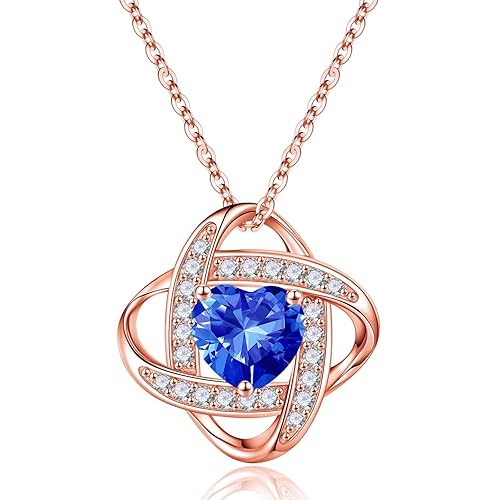 Iefil 925 Sterling Silver Love Knot Birthstone Necklace, Natural or