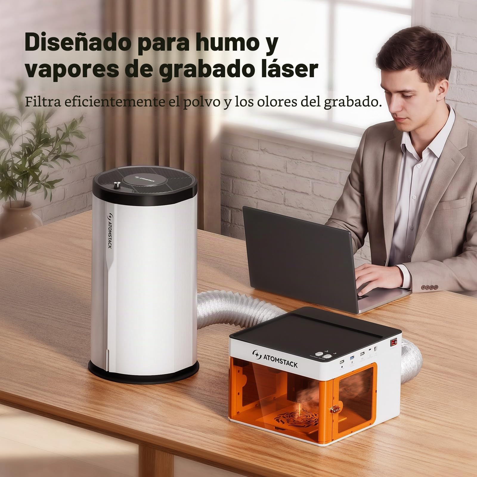 ATOMSTACK D3 Purificador de Aire, Filtros Reemplazables, Extractor de Humos Para Grabadora Láser, Sistema de Filtración de 7 Capas, Juego de Filtros HEPA