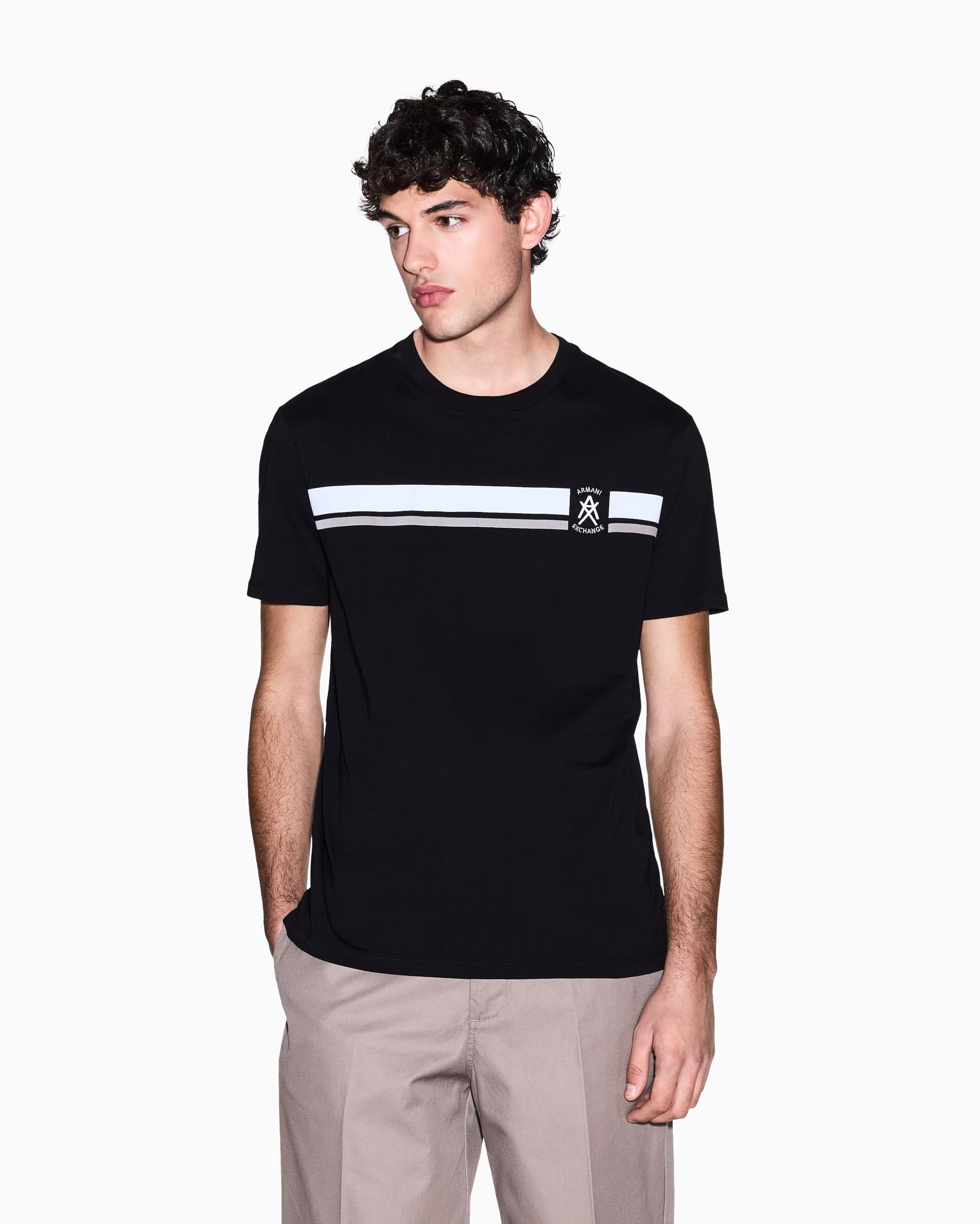 Armani Exchange One Block Up, Color Contrast Banding, Embroidered Logo Camiseta Hombre