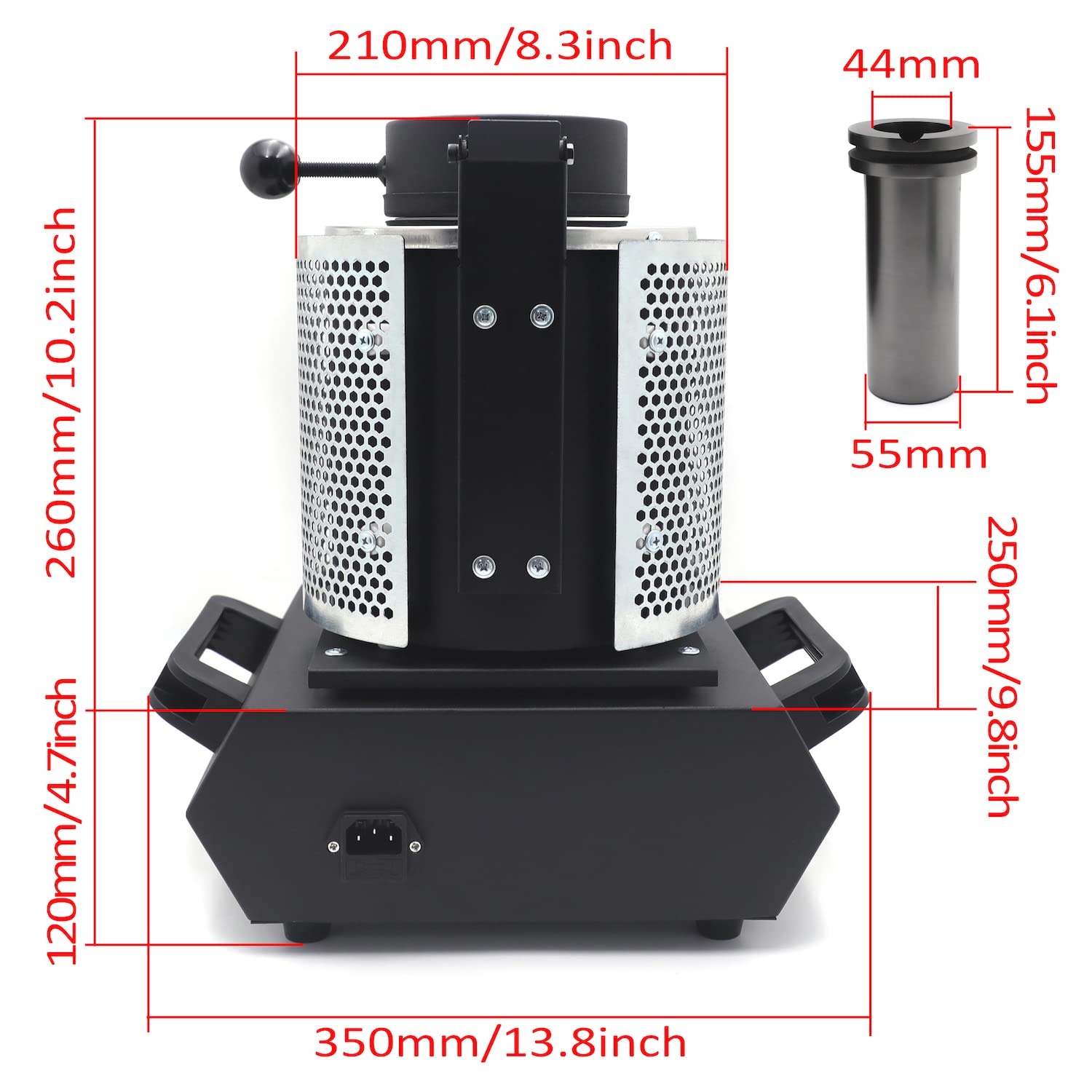 HongK- 2KG Silver Gold Automatic Melting Furnace Kiln Digital Control 110V Copper Aluminum 3000W 2100? Graphite Crucible [P/N: ET-TOOL005-2KG-BK]