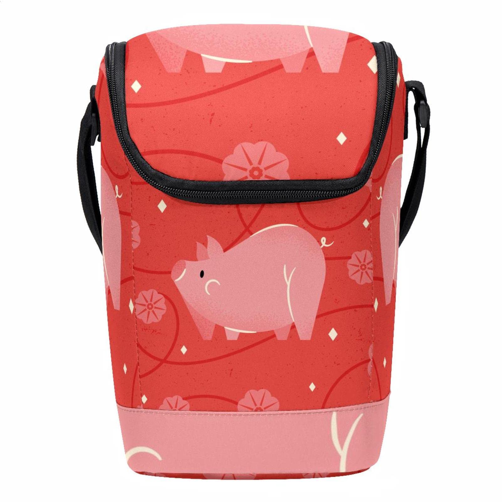 Bolsa de almuerzo pequeña reutilizable con estampado de cerdo rojo para hombres y mujeres