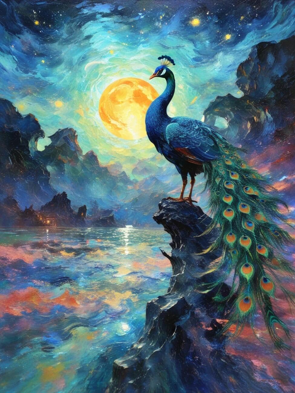 Henypt Cross Stitch Kit Peacock and the Starry Sky Animal DIY Arts Aand Craft Kit for Beginners The Elderly with Accessories Handmade DIY/Gifts 14CT 30x40cm