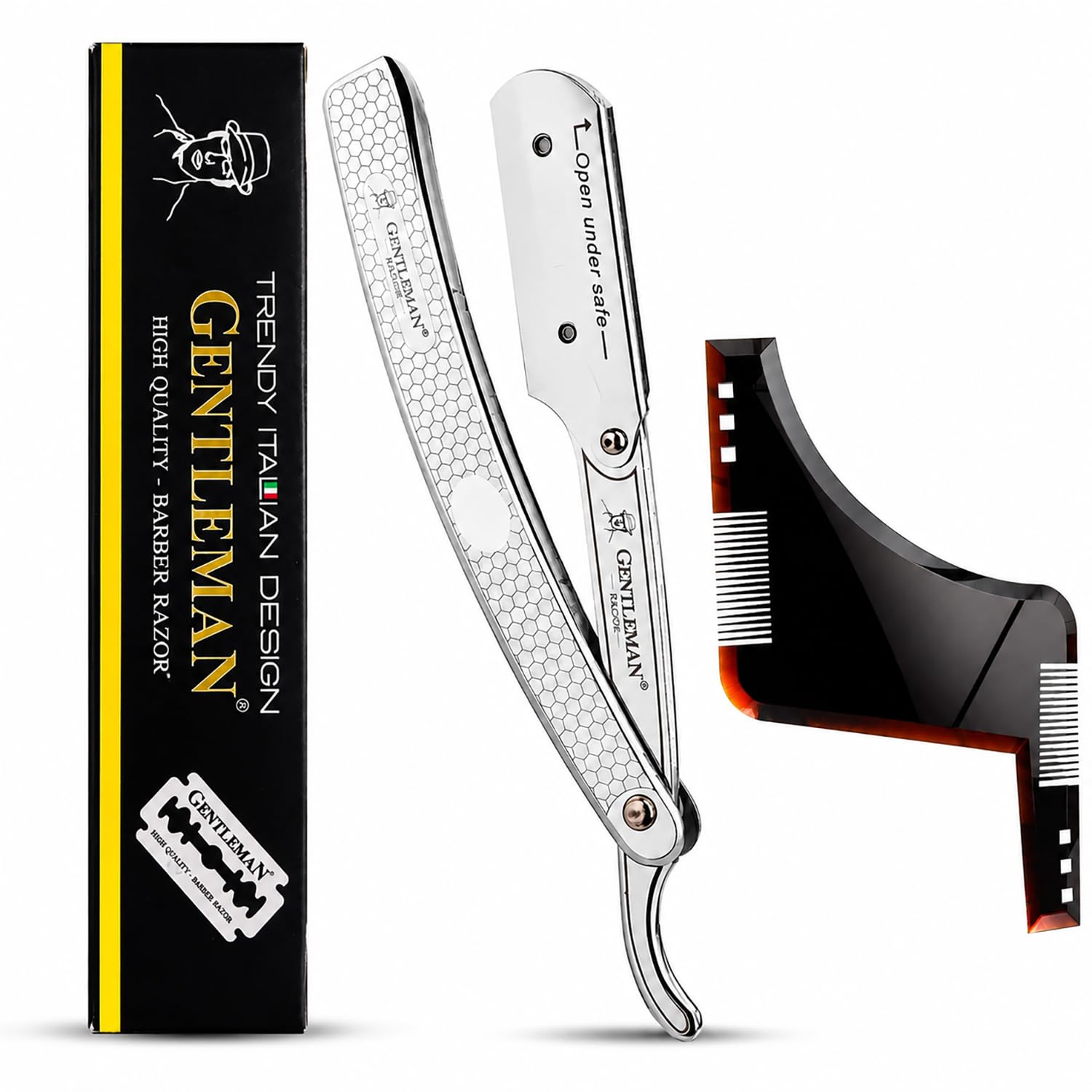 Gentleman Barber Folding Face Razor for Men - Stainless Steel Shaver for Men with Free Blade, Beard Shaper Tool - Straight Razor for a Precise and Smooth Shaving-image-43