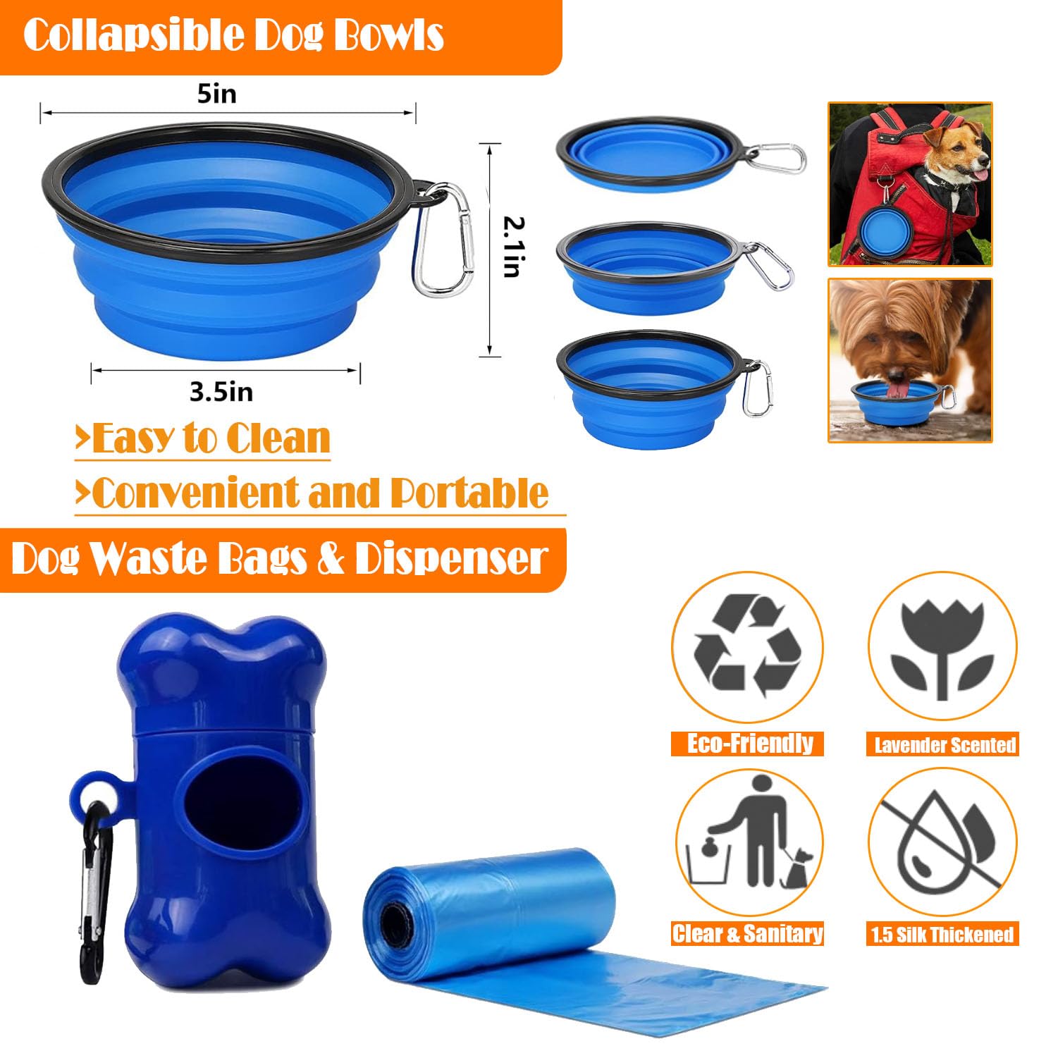 No Pull Dog Harness, Collar & Leash Set | Includes Dog Seat Belt, Collapsible Bowls & Poop Bag Dispenser. Ideal for Training, Walking, Hiking. Fits Small to Large Dogs(Blue-S) - image 8