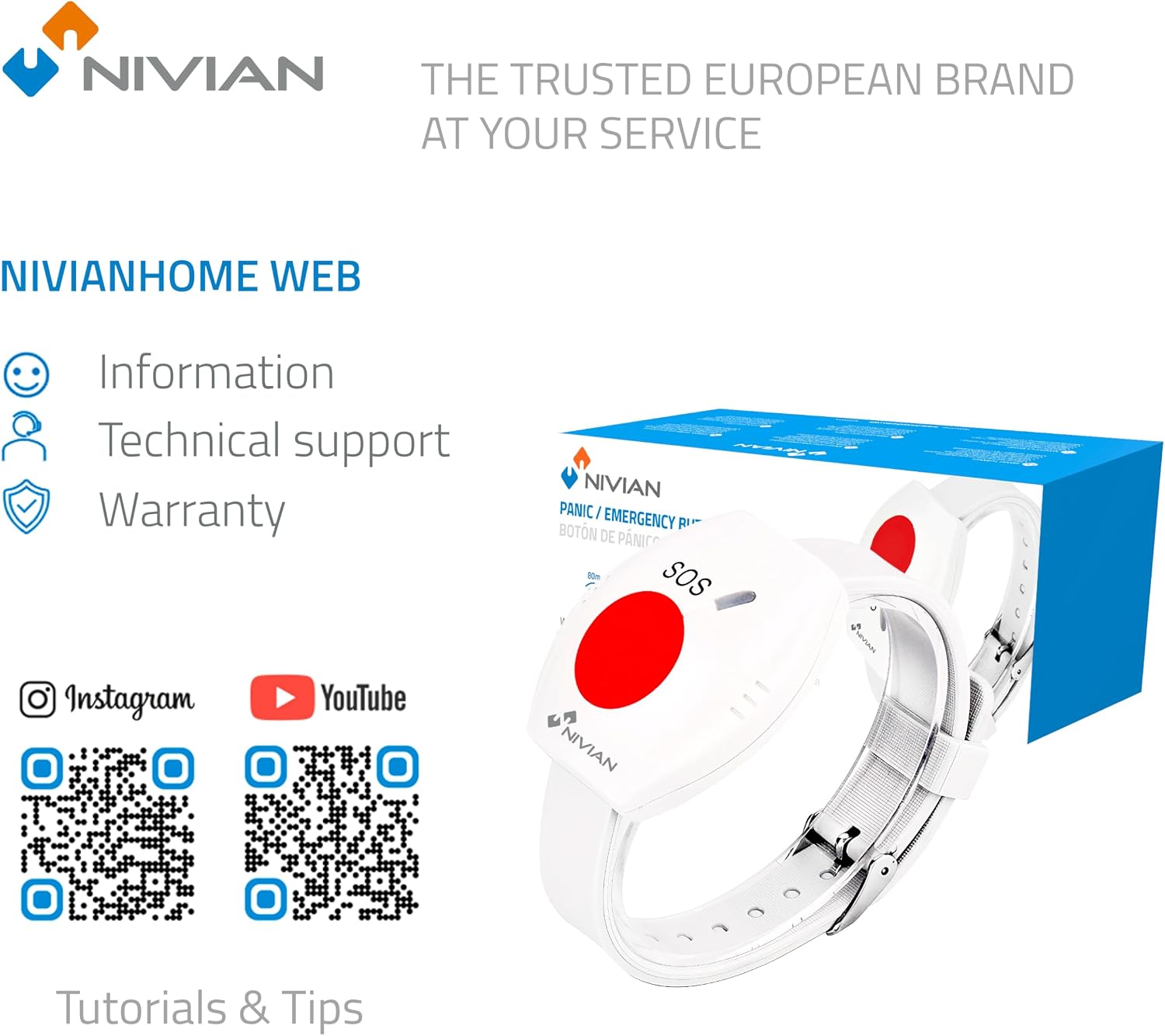 Nivian NVS-Bracelet showing battery power icon and 'Larga duración' (Long duration)