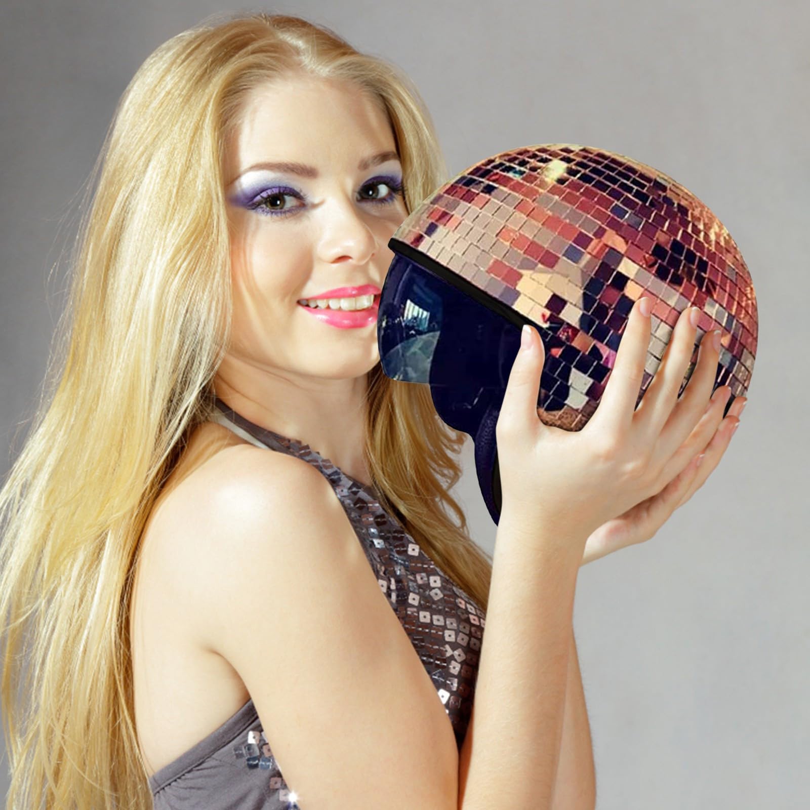 Wenbones Discobalhoed, discobalhelm, decoratieve helm met intrekbaar vizier, glitter-spiegelkogelhelm, discoparty-helm-hoed voor DJ-club, podium, feest, bruiloft, vakantie (A