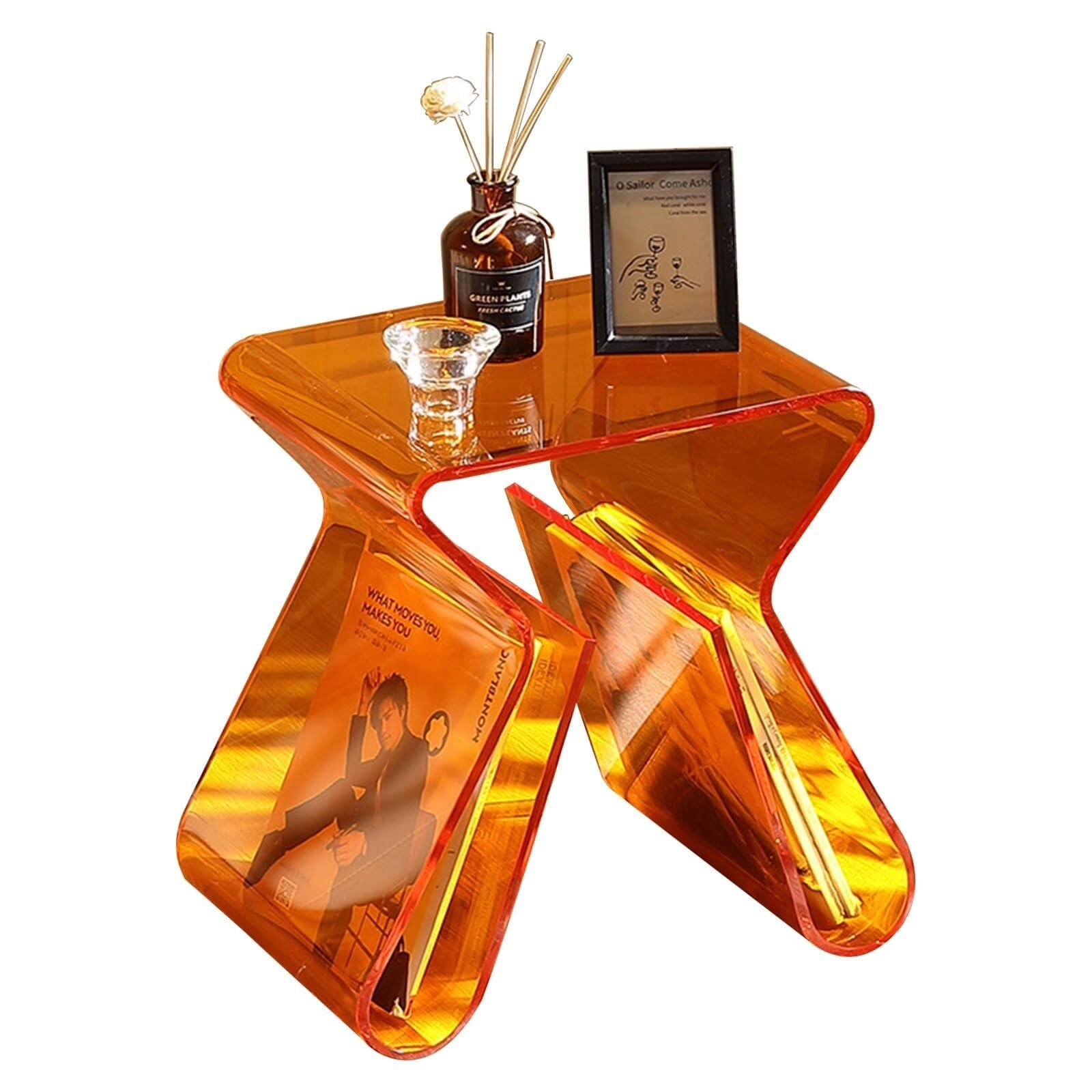 Mesa auxiliar de acrílico naranja transparente para salón y dormitorio 1