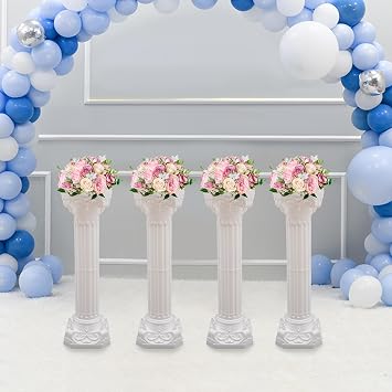 4PCS Venetian Roman Wedding Columns Roman Pillars Roman Decorative Wedding Party Columns 2.9FT Tall Pedstal Stand Flower Floral White Wedding Party Event Road Decorative Columns