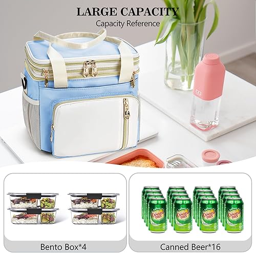 Miniatura 5 de LOKASS Lonchera para mujereshombres, bolsa de almuerzo aislada de 16L, bolsa enfriadora expandible de doble capa a prueba de fugas con correa de