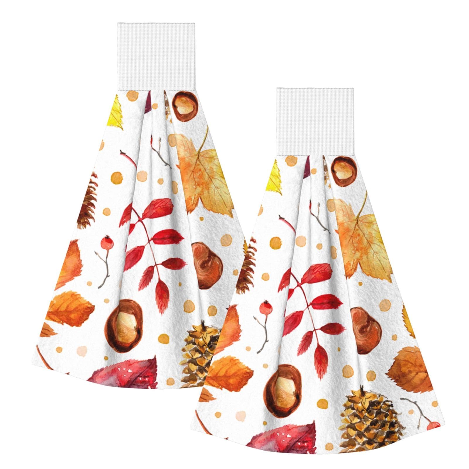 DOPKLNA Autumn Botanical Leaf, 2 Pcs Hanging Coral Fiber Hand Towels for Bathroom, Absorbent Kitchen Towels