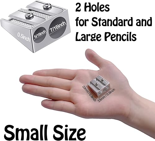 Miniatura 3 de Viemior - Sacapuntas de metal pequeño 12 sacapuntas de metal de mano con 2 agujeros sacapuntas para artistas de metal sacapuntas de metal de doble