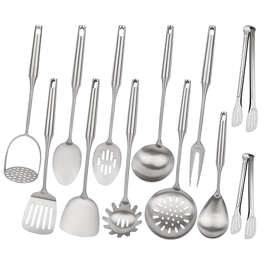 18/10 Stainless Steel Cooking Utensils Set,12pcs Metal Kitchen Utensils Set Dishwasher Safe, Heat Resistant Wok Tools Set for Cooking Enthusiasts