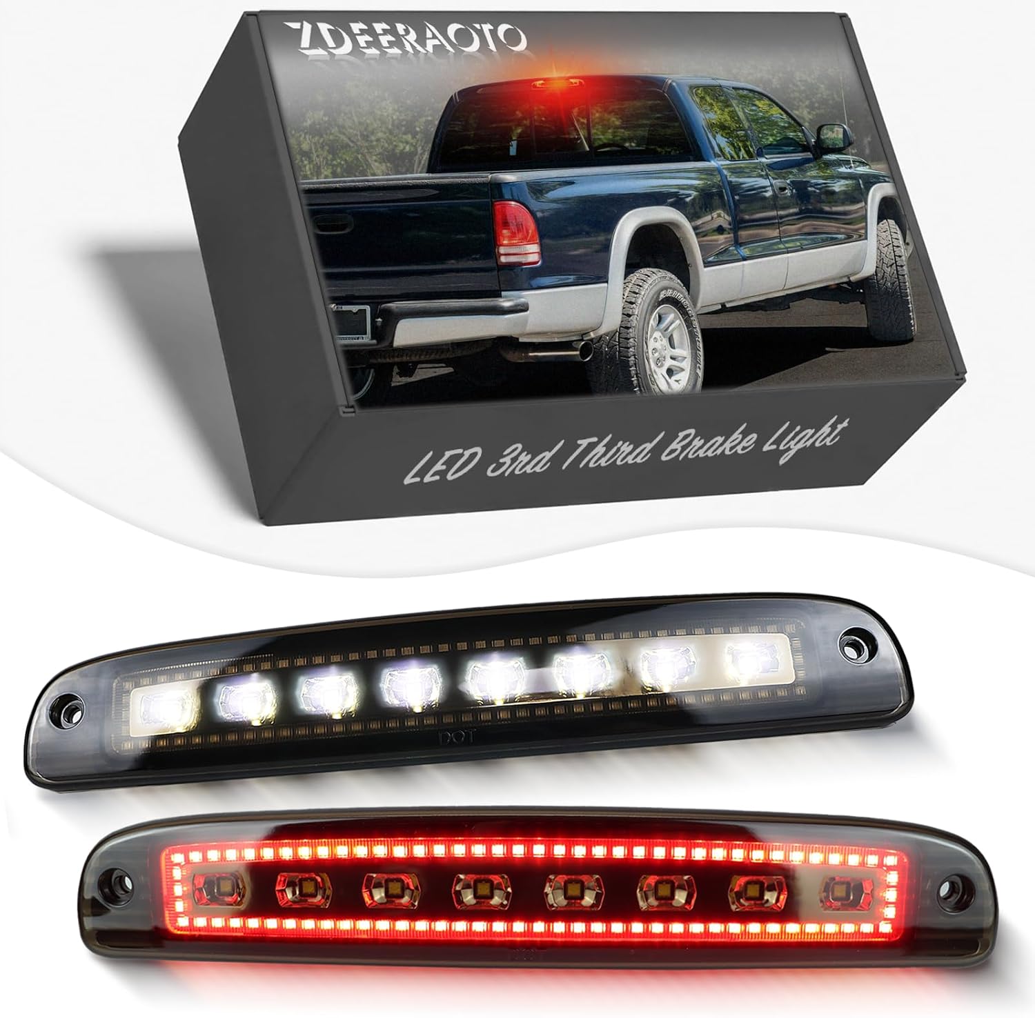 Smoked Lens LED 3rd Third Brake Light Replacement for Dodge Dakota 1997-2011,Roof Cargo Light Center High Mount Stop Lamp Smoked Lens