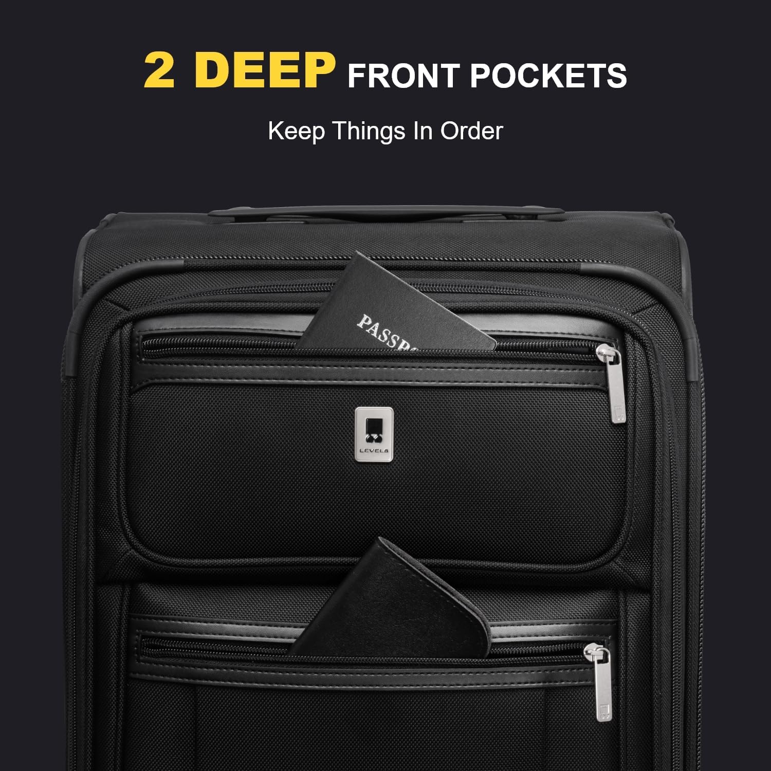 LEVEL8 Carry On Luggage Airline Approved with Compartment, Softside Expandable Rolling Suitcase with Spinner Wheels, Black, Carry-On 20-Inch - Image 5