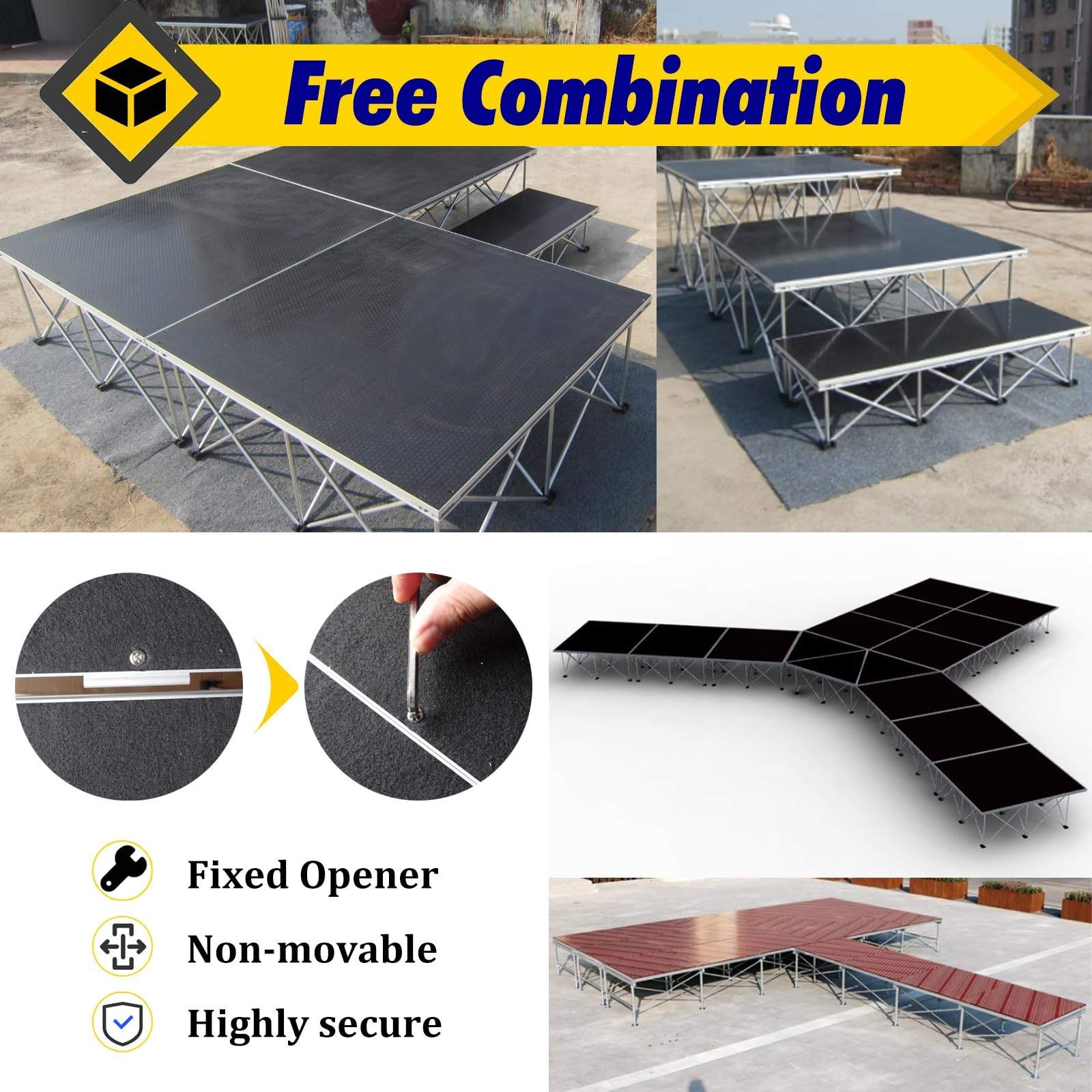 Plataforma Ligera, Plegable y portátil: Sistema Modular Antideslizante Apto para conciertos, Eventos y actuaciones; diseño de Anillo de fácil instalación, Cualquier ocasión.
