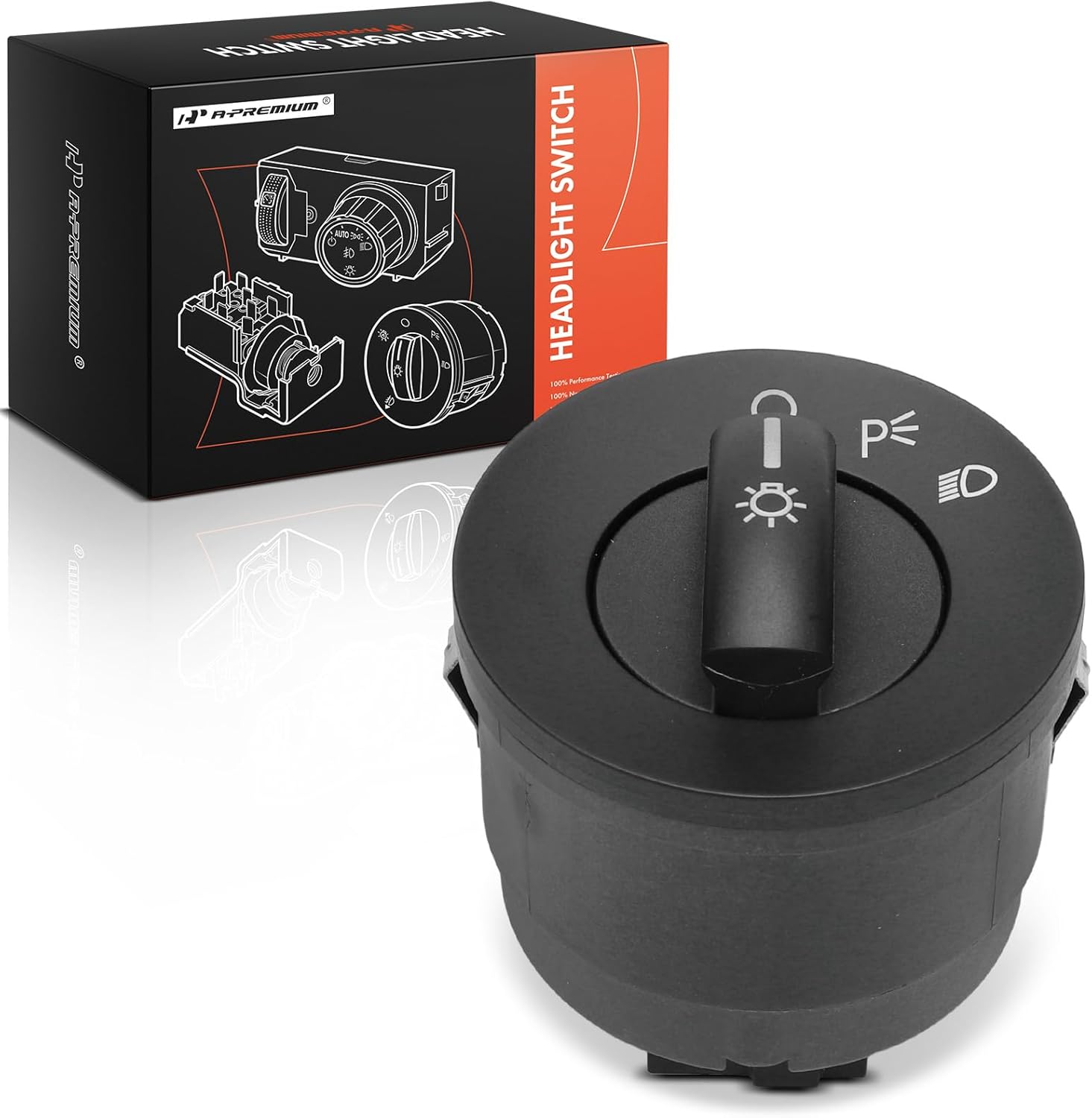 A-Premium Push Button Headlight Switch, 10-Way, Black, Manual, IP54, Compatible with Ford Edge 2007-2009, F-250/F-350/F-450/F-550 Super Duty 2008-2010 (w/o Fog Lights & Auto Headlight Control)