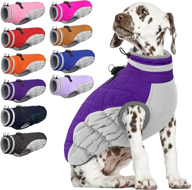 Casaco de Inverno para Cães AOFITEE com Forro de Fleece, Tecido Resistente à Água e Guia Integrada