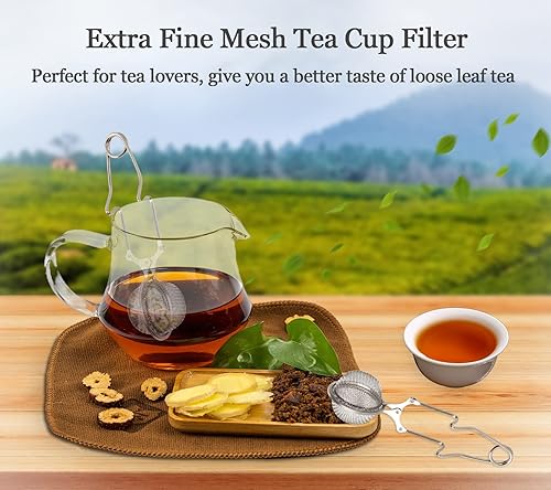 Vista 6 de Filtro de té Snap Ball, paquete de 2 filtros infusores de té de acero inoxidable con asa para té de hojas sueltas, especias, condimentos