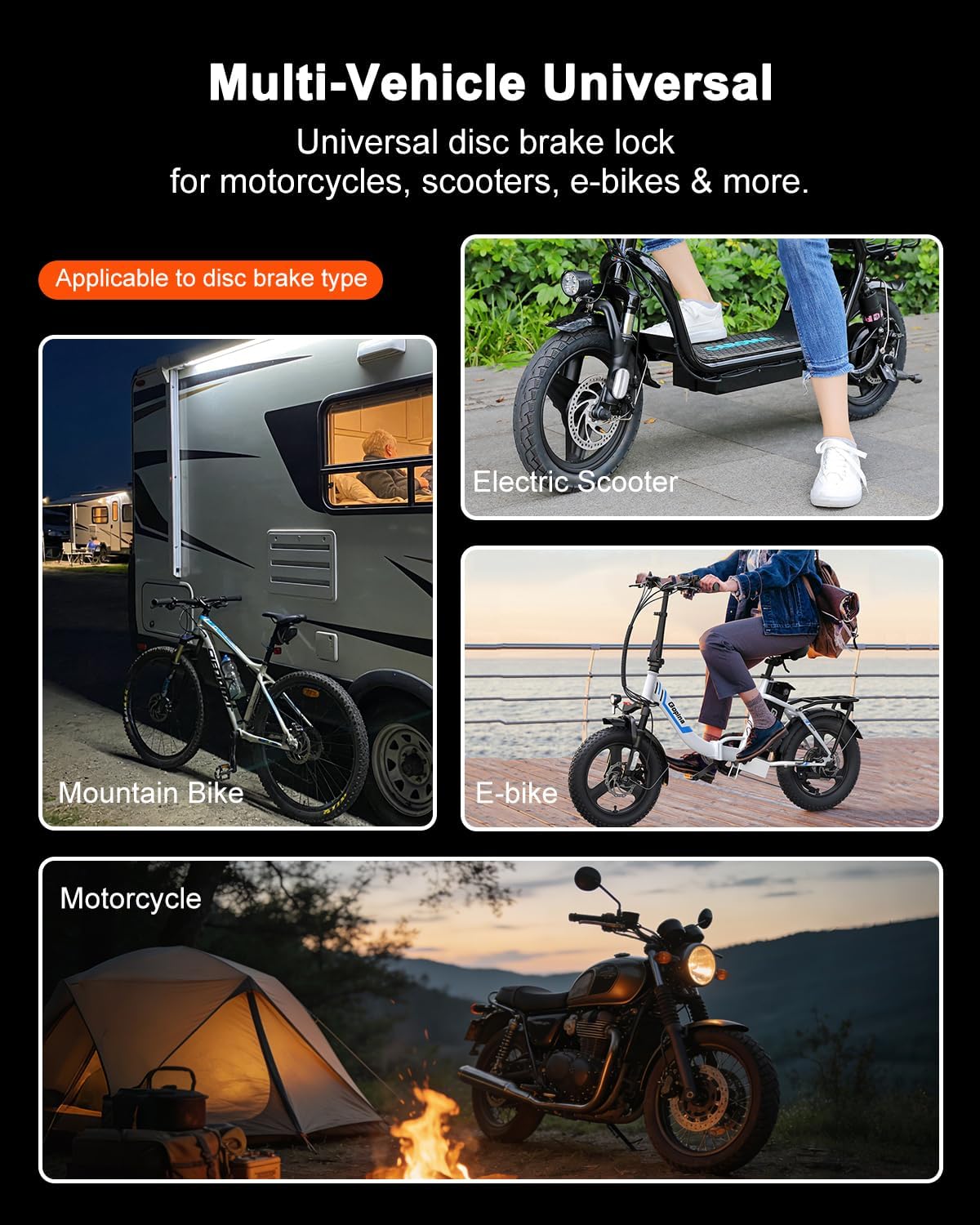 Motorcycle Disc Brake Lock, Motorcycle Locks Anti-Theft High Security 4-Digit Code Wheel Brake Lock Waterproof Alloy with Reminder Cable and Keys for Motorbike, E-Bikes, Scooters, Mountain Bike