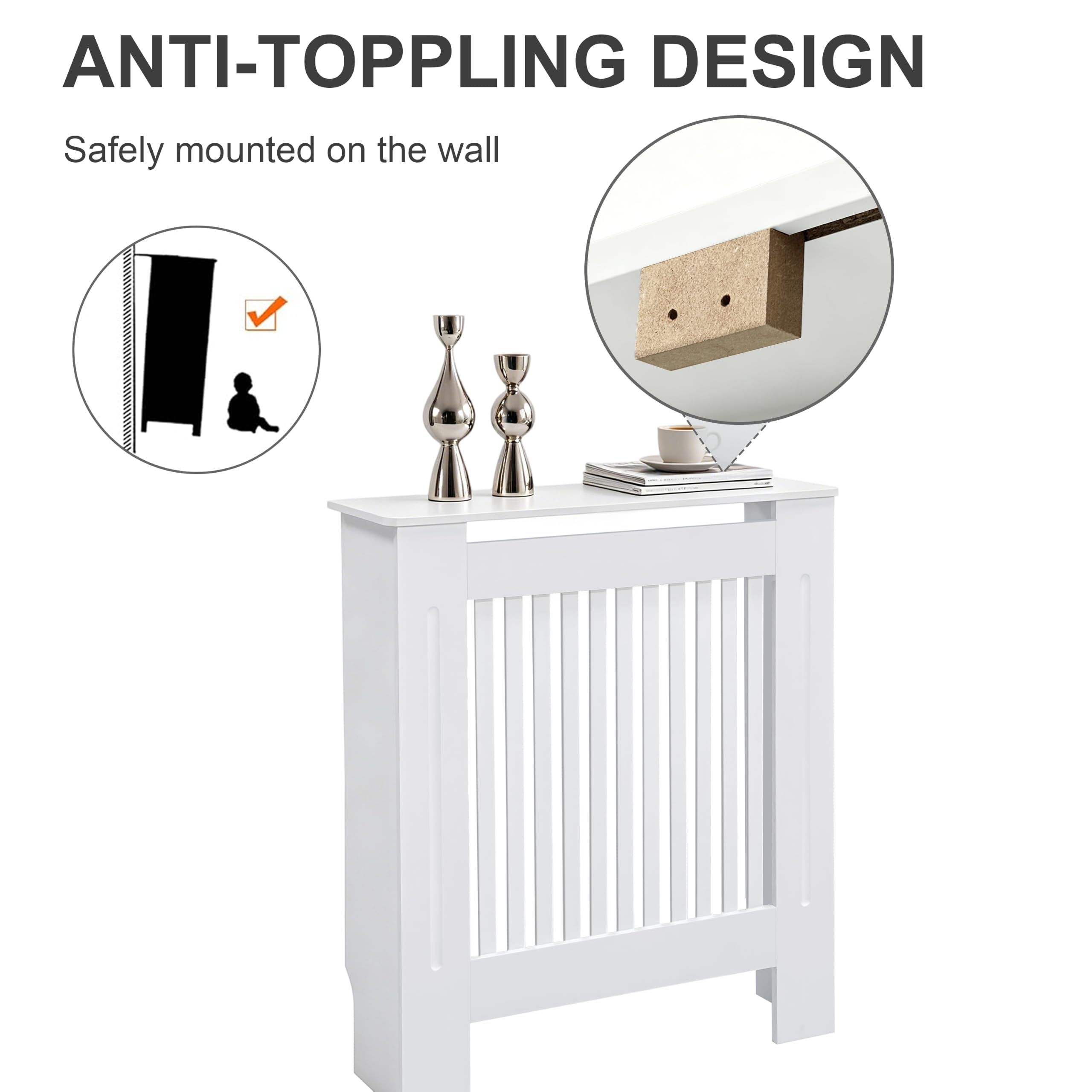 FATIVO Heizkörperverkleidung 78×19×92 cm Hohe Heizkörperabdeckung Vertikal Lamell Holz Weiß aus MDF lackiert Landhausstil Heizungsverkleidung Hoch für Schlafzimmer Wohnzimmer Büro Heizkörper Abdeckung