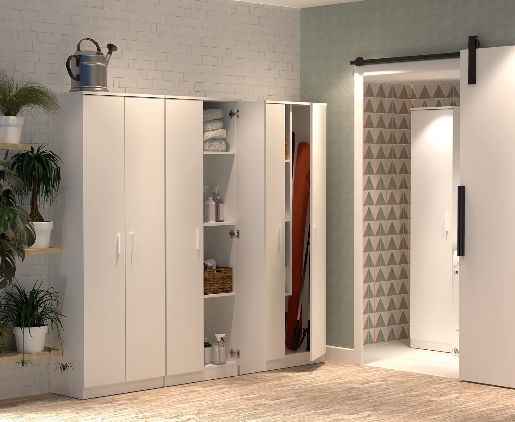 MUEBLES PITARCH | Armario Multiusos 2 Puertas para Limpieza, cocinas, galerias, 4 Huecos, 2 Estantes Regulables, 180x60x35cm (Alto x Ancho x Fondo) Blanco, Colección Tibet