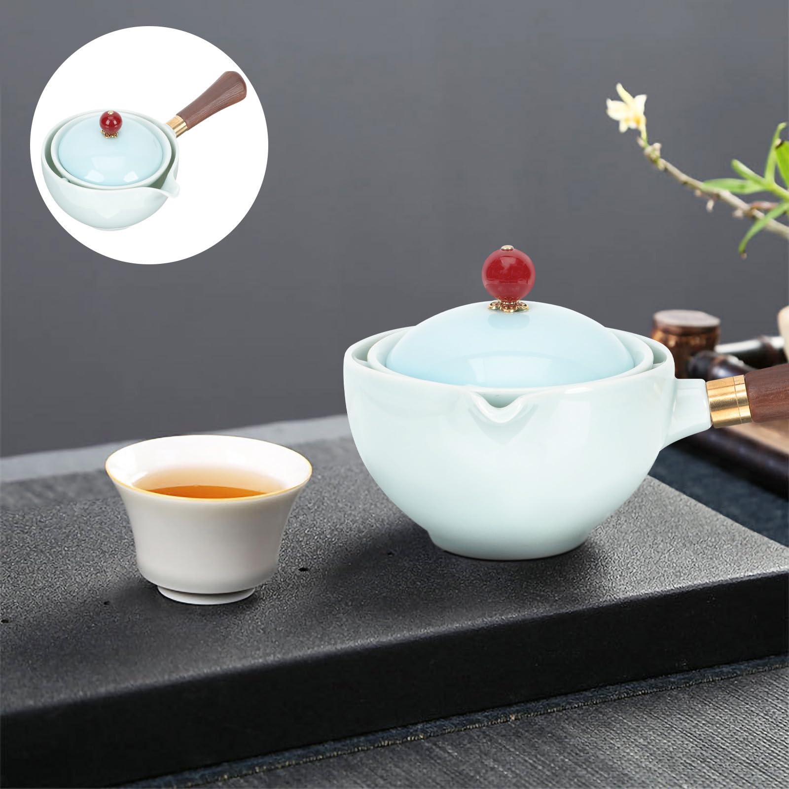 Abaodam Théière Céramique avec Filtre Poignée Longue Ergonomique Pot à Thé Portable et Résistant Service à Thé Chinois pour Maison