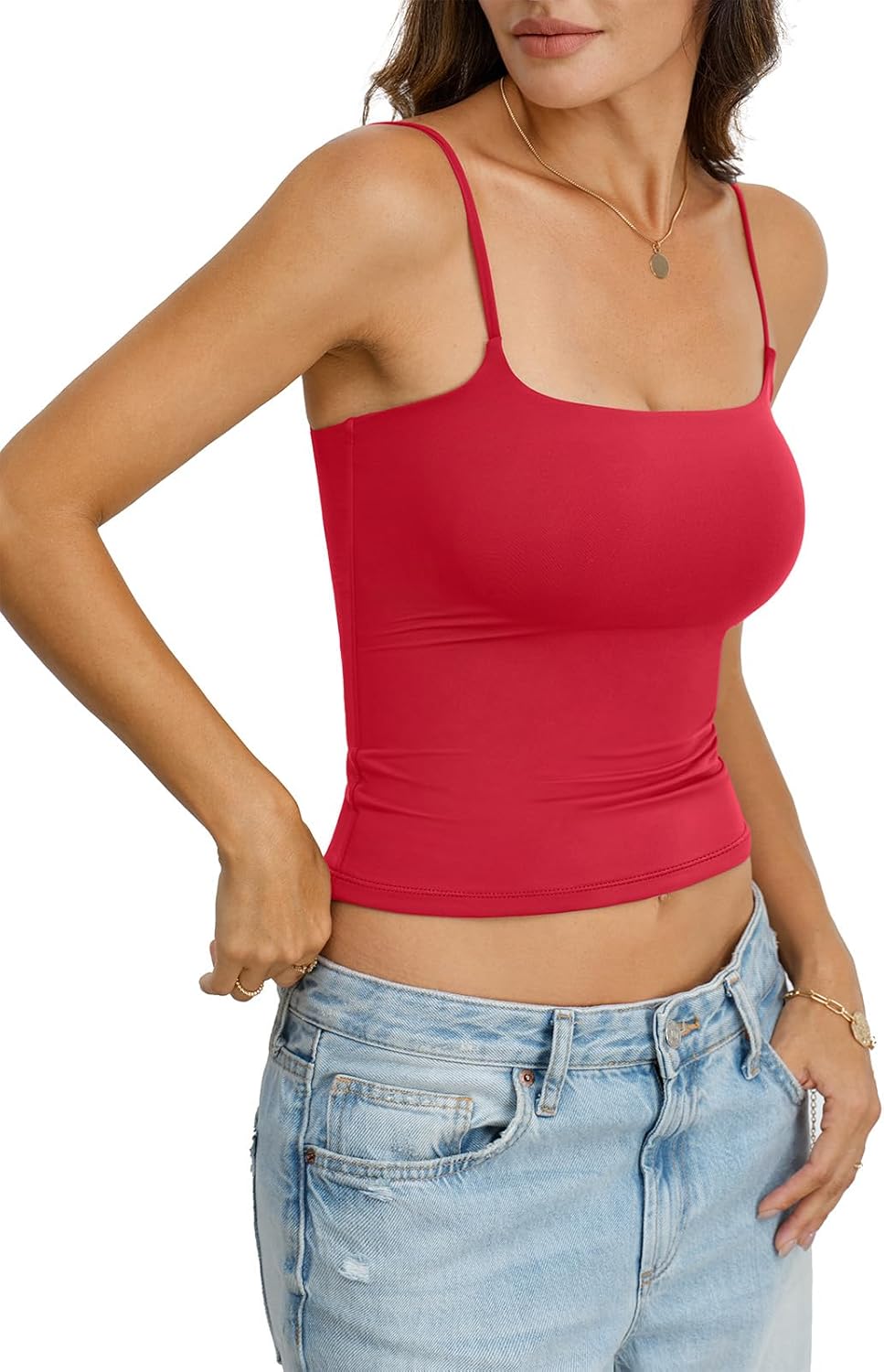Womens Double Lined Crop Tank Top Adjustable Spaghetti Strap Camisole Fitted Summer Shirts Y2k Going Out Tops - Image 5