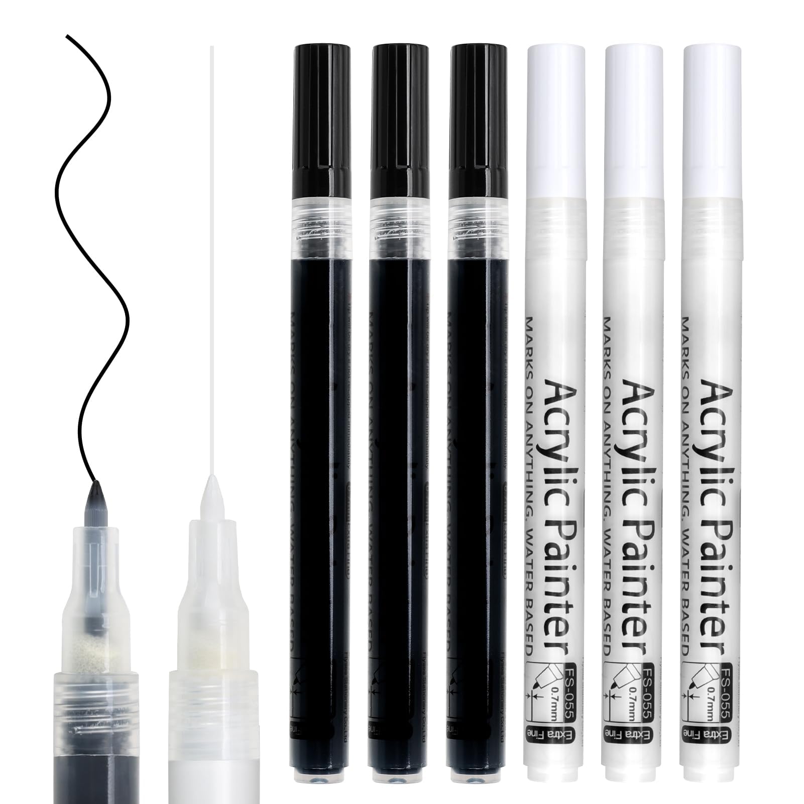 6 Rotuladores Acrílicos Blancos Negros, 0,7mm Rotuladores Acrílicos Blancos Negros Marcadores Pintura Acrílica Pintura para Neumáticos Piedras Guijarros Madera Vidrio Metal Textil Álbum de Fotos