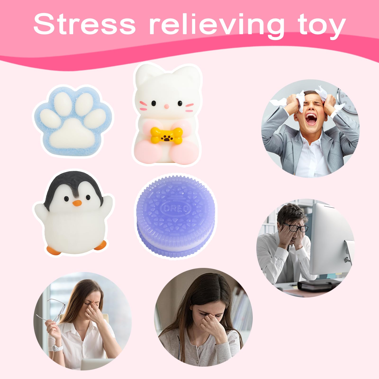 SSKHE 4 Pcs Taba Squishy Set Purple Oreo + Blue Cat Paw + Black & White Penguin + White Kitten | Squeezeable Fidget Toys for Stress Relief | Suitable for All Ages, Party Favors & Daily Anxiety Relie - Image 4